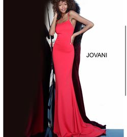 Jovani Bright Red Size 00 Backless Spaghetti Strap Pageant Train Dress on Queenly