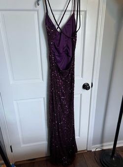 Primavera Purple Size 12 Floor Length Plus Size Side slit Dress on Queenly