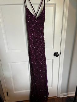 Primavera Purple Size 12 Plus Size Floor Length Prom Side slit Dress on Queenly