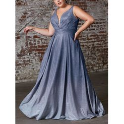 Style Ombre Glitter Metallic Sleeveless A-line Ball Gown Cinderella Divine Cinderella Divine  Blue Size 10 Floor Length Ball gown on Queenly