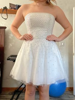 jovani White Size 6 Summer Midi Cocktail Dress on Queenly