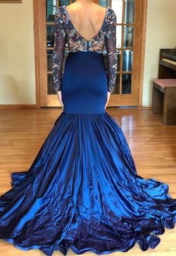Sherri Hill Blue Size 6 70 Off Liquid Beading Navy Free Shipping Mermaid Dress on Queenly
