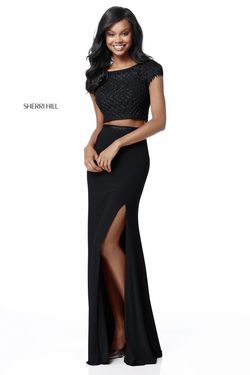 Style 51691 Sherri Hill Black Tie Size 6 Floor Length Side slit Dress on Queenly