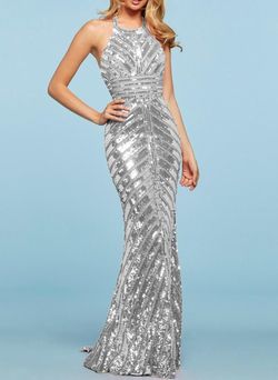 Style 53455 Sherri Hill Silver Size 2 Tall Height Mermaid Dress on Queenly