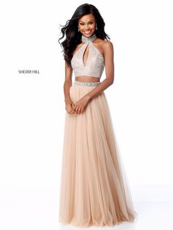 Style 51910 Sherri Hill Nude Size 12 Floor Length Tall Height Ball gown on Queenly