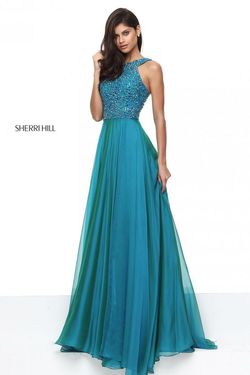 Style 50615 Sherri Hill Blue Size 22 Prom Tall Height Jewelled Sequined Ball gown on Queenly