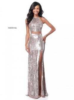 Style 51662 Sherri Hill Rose Gold Size 2 Tall Height Black Tie Side slit Dress on Queenly