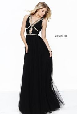 Style 50937 Sherri Hill Black Size 8 Pageant Floor Length A-line Dress on Queenly