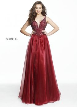 Style 50935 Sherri Hill Red Size 14 Burgundy Tall Height Side slit Dress on Queenly
