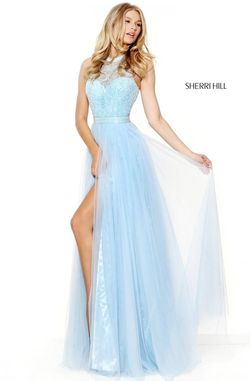 Style 50859 Sherri Hill Light Blue Size 2 Pageant Tall Height Side slit Dress on Queenly