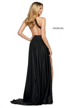 Style 53649 Sherri Hill Black Tie Size 10 Side slit Dress on Queenly