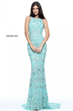 Style 51218 Sherri Hill Blue Size 4 Turquoise Prom Straight Dress on Queenly