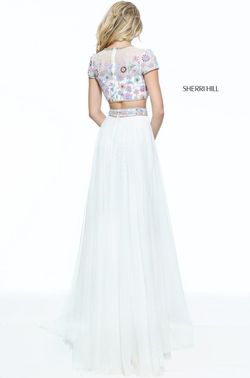 Style 51152 Sherri Hill White Size 10 Prom Tall Height Side slit Dress on Queenly