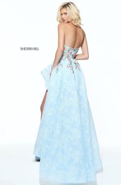 Style 50966 Sherri Hill Blue Size 6 Tall Height Floor Length Pageant Side slit Dress on Queenly