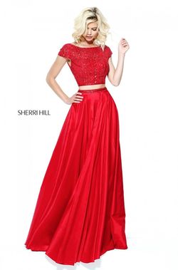 Style 50802 Sherri Hill Red Size 14 Military Black Tie A-line Dress on Queenly
