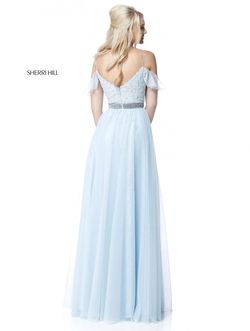 Style 51656 Sherri Hill Light Blue Size 4 Floor Length Pageant Side slit Dress on Queenly