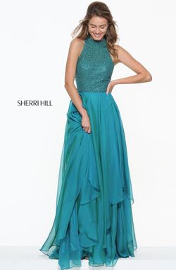 Style 50808 Sherri Hill Green Size 4 Black Tie Prom Ball gown on Queenly