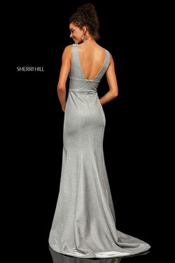 Style 52480 Sherri Hill Silver Size 4 Side slit Dress on Queenly