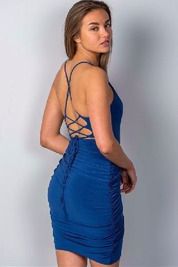 Style C D21300 Trac Blue Size 10 Tall Height Side Slit Mini Cocktail Dress on Queenly