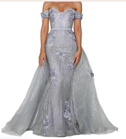 Style PS6015 Portia and Scarlett Purple Size 4 Floor Length Sheer Jewelled Mermaid Dress on Queenly