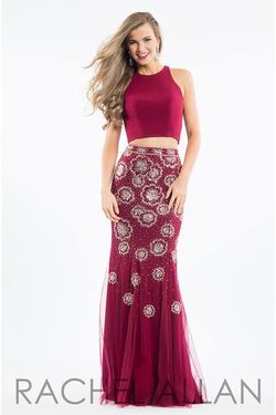 Style 7503 Rachel Allan Red Size 4 Floor Length Jersey Prom Two Piece Pageant Mermaid Dress on Queenly