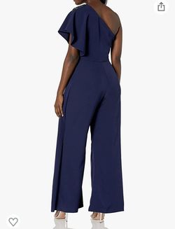 S.L. Fashions New York Blue Size 16 Plus Size One Shoulder Floor Length Jumpsuit Dress on Queenly