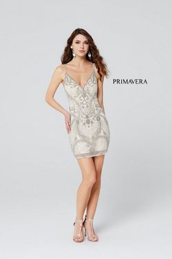 Primavera Nude Size 6 Floor Length Jewelled V Neck Cocktail Dress on Queenly