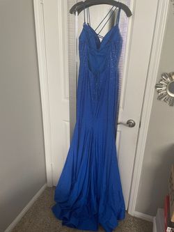 Sherri Hill Blue Size 6 Military Train Prom Mermaid Dress on Queenly