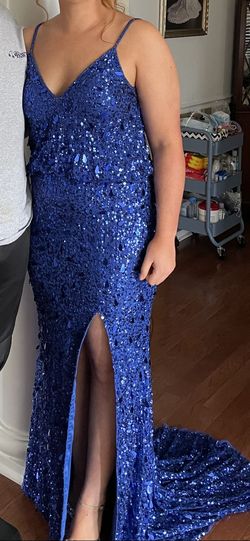 Sherri Hill Blue Size 10 Floor Length Side Slit Straight Dress on Queenly