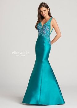 Style EW118176 Ellie Wilde Green Size 0 Mermaid Tall Height Lace Straight Dress on Queenly