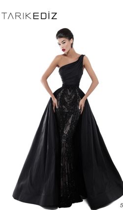 Style 50435 Tarik Ediz  Black Size 12 One Shoulder Ball gown on Queenly
