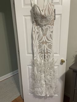 Jovani White Size 10 Bridal Shower Jumpsuit Dress on Queenly