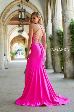 Style Dari Amarra Pink Size 4 V Neck Floor Length Jersey Black Tie Side slit Dress on Queenly