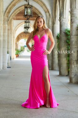 Style Dari Amarra Pink Size 4 V Neck Floor Length Jersey Black Tie Side slit Dress on Queenly
