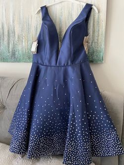 Tarik Ediz Blue Size 10 Sequin Sequined Floor Length A-line Dress on Queenly