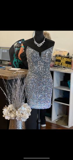 Jovani Silver Size 4 Fully Beaded Euphoria Free Shipping Bachelorette Appearance A-line Dress on Queenly