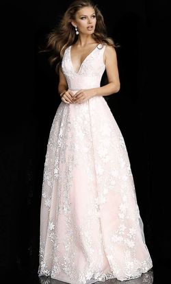Jovani Pink Size 4 Embroidery V Neck Train Dress on Queenly