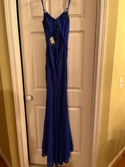 La Femme Blue Size 6 Black Tie Floor Length Side slit Dress on Queenly
