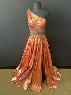 Style 53304 Sherri Hill Orange Size 6 Black Tie Side Slit Floor Length A-line Dress on Queenly