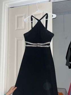 my michelle Black Size 8 Floor Length Jersey Side slit Dress on Queenly
