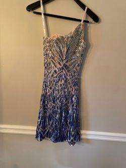 Jovani Blue Size 0 Pageant Asymmetrical Sorority Formal Cocktail Dress on Queenly