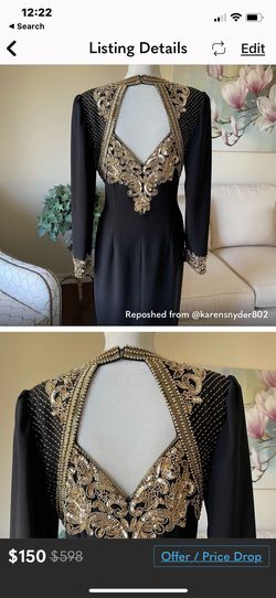 Jovani Gold Size 6 Black Tie Sequined Military Beaded Top Straight Dress on Queenly