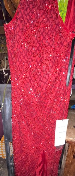 Primavera Red Size 14 Floor Length Plus Size Side slit Dress on Queenly