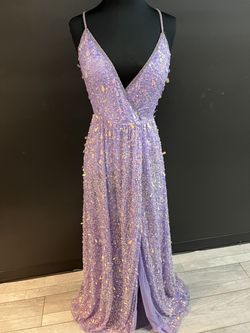 Style 53893 Sherri Hill Purple Size 2 Lavender Floor Length Black Tie Straight Dress on Queenly