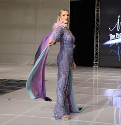 Rachel Allan Purple Size 2 Floor Length Feather Jumpsuit Dress on Queenly