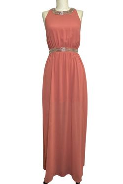 Style CD3780 The Clothing Company Pink Size 2 Halter Military Floor Length Straight Dress on Queenly