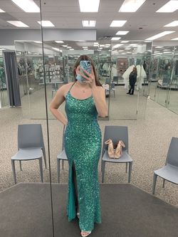 Jules and Cleo Green Size 6 Sequin Black Tie Jewelled Side slit Dress on Queenly