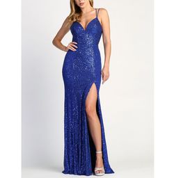 Style Royal Blue Sweetheart Neck Sleeveless Sequined Side Slit Gown Adora Design Blue Size 2 Polyester Side slit Dress on Queenly
