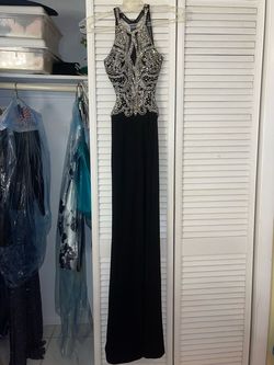 Jovani Black Tie Size 0 Floor Length Straight Dress on Queenly