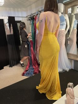 Jovani Yellow Size 4 Side slit Dress on Queenly